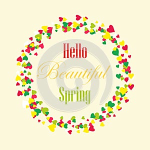 Hello Spring Background With hearts. Frame.