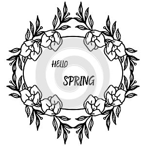 Hello spring background, template for design leaf flower frame. Vector