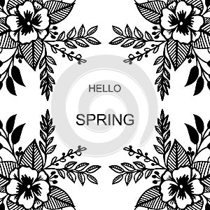 Hello spring background, template for design leaf flower frame. Vector