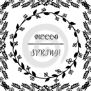 Hello spring background, template for design leaf flower frame. Vector