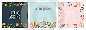 Hello spring banner background template with colorful flower.Can be use social media card, voucher, wallpaper,flyers, invitation,