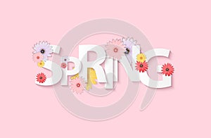 Hello Spring Banner Greetings Design  Background with Colorful Flower Elements. Vector illustration