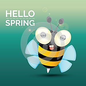Hello spring . cartoon cute bright baby bee.