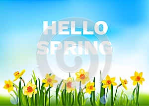 Hello spring floral nature banner
