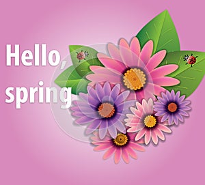 Hello spring flowers vector, Colorful spring background