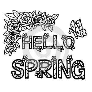 Hello Spring Isolated Coloring Page for Kids