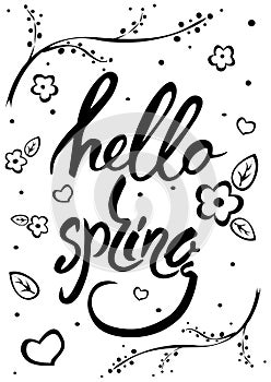 Hello Spring Lettering over white  background