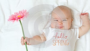 Hello Spring message with baby girl