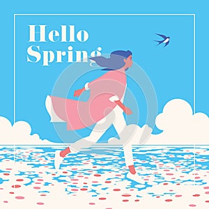 Hello Spring romantic banner or flyer.