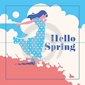Hello Spring romantic banner or flyer.