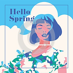 Hello Spring romantic banner or flyer.