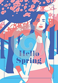 Hello Spring romantic poster.