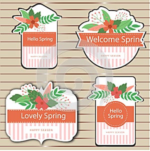 Hello spring stickers collection with different seasonal elements