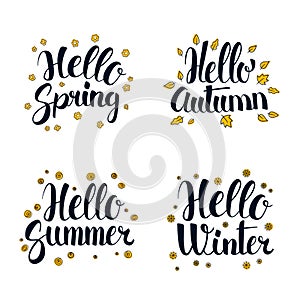 Hello Spring, Summer, Autumn and Winter. Calligraphy season banner design