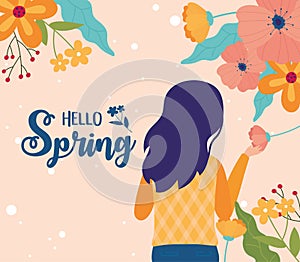 Hello spring woman holding flowers floral nature decoration