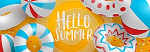 Hello Summer banner of 3d pool party decoration