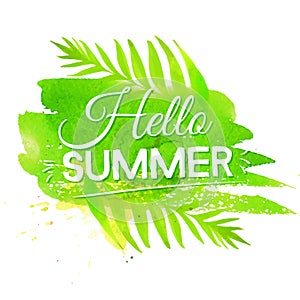 Hola verano formato publicitario destinado principalmente a su uso en sitios web sobre el verde acuarela pintar 