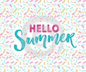 Hello summer banner with hand lettering at modern mottle texture