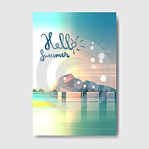 Hello summer beach mountain landscape badge Design Label. Season Holidays lettering for logo,Templates, invitation