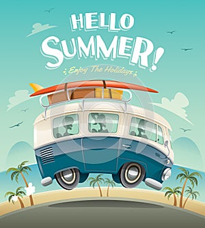 Hello summer! Camper van. Summer vacation.