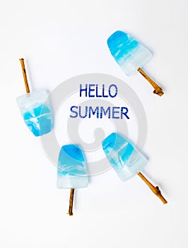 Hello summer card with blue popsicles