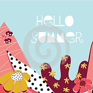 Hello Summer collage feminine vector banner