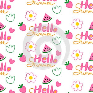Hello summer doodle seamless pattern vector illustration