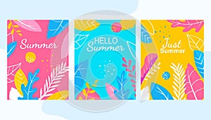 Hello Summer Floral Banner Set Abstract Flowers