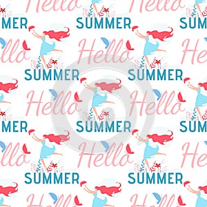 Hello Summer Greeting Seamless Female Pattern