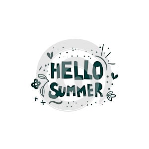 Hello summer hand drawn flat vector lettering