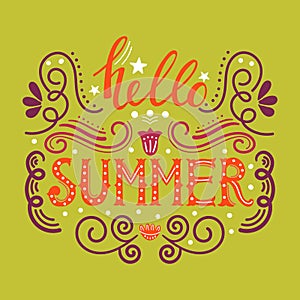 Hello summer hand drawn lettering for your design