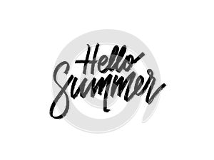 Hello summer. Hand written lettering isolated on white background.Vector template for poster, social network, banner, cards.