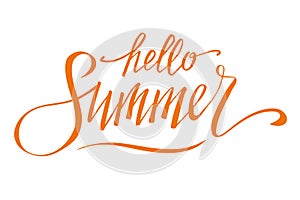 Hello Summer, hand written lettering on white background, vector poster