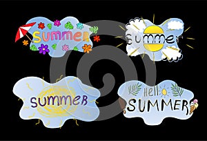 Hello summer handmade lettering in vector set