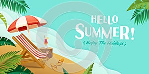 Hello summer holiday beach vacation theme horizontal banner