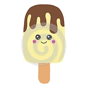 Hello Summer ice cream, ice lolly pink, Kawaii with pink cheeks and eyes, isolated on white background. Vector