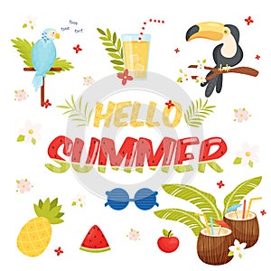Hello summer icons set. Vector