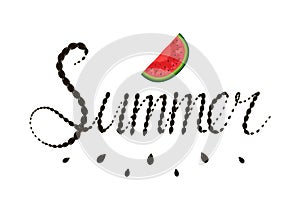 Hello Summer inscription on the background of watermelon. Green fashion. Vector illustration on white background