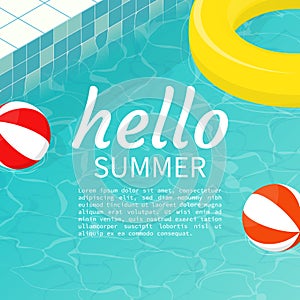 Hello summer isometric pool float Beach ball vector