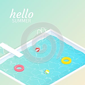 Hello summer isometric pool float Beach ball vector