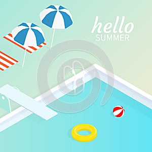 Hello summer isometric pool float Beach ball vector