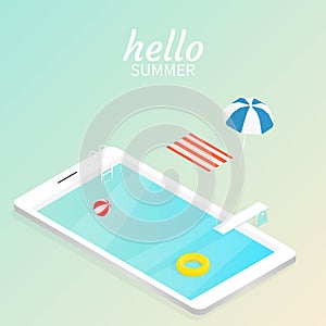 Hello summer vacation,isometric pool float Beach ball vector