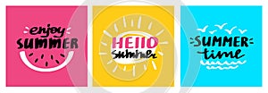 Hello summer lettering card set