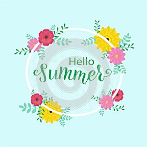 HELLO SUMMER Lettering design with flowers