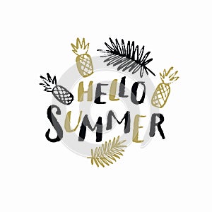 Hello summer. Modern hand drawn lettering phrase.