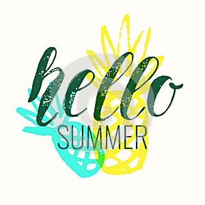 Hello summer. Modern hand drawn lettering phrase.