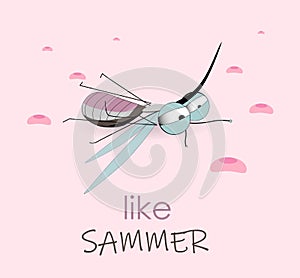 Hello summer. The mosquito drank blood and lies. Insect pest. Mosquito bite. Danger of disease transmission