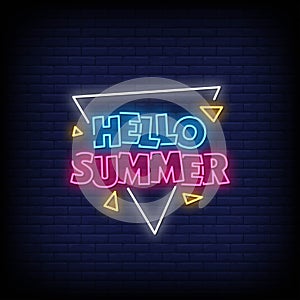 Hello Summer Neon Signs Style Text Vector