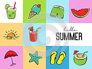 Hello summer with object element decoration background