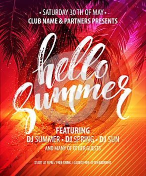 Hello Summer Party Flyer. Vector Design photo